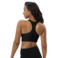 Load image into Gallery viewer, Olympus Women's Black Longline Sports Bra White Text Logo
