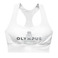 Load image into Gallery viewer, Olympus Women's White Longline Sports Bra Grey Logo
