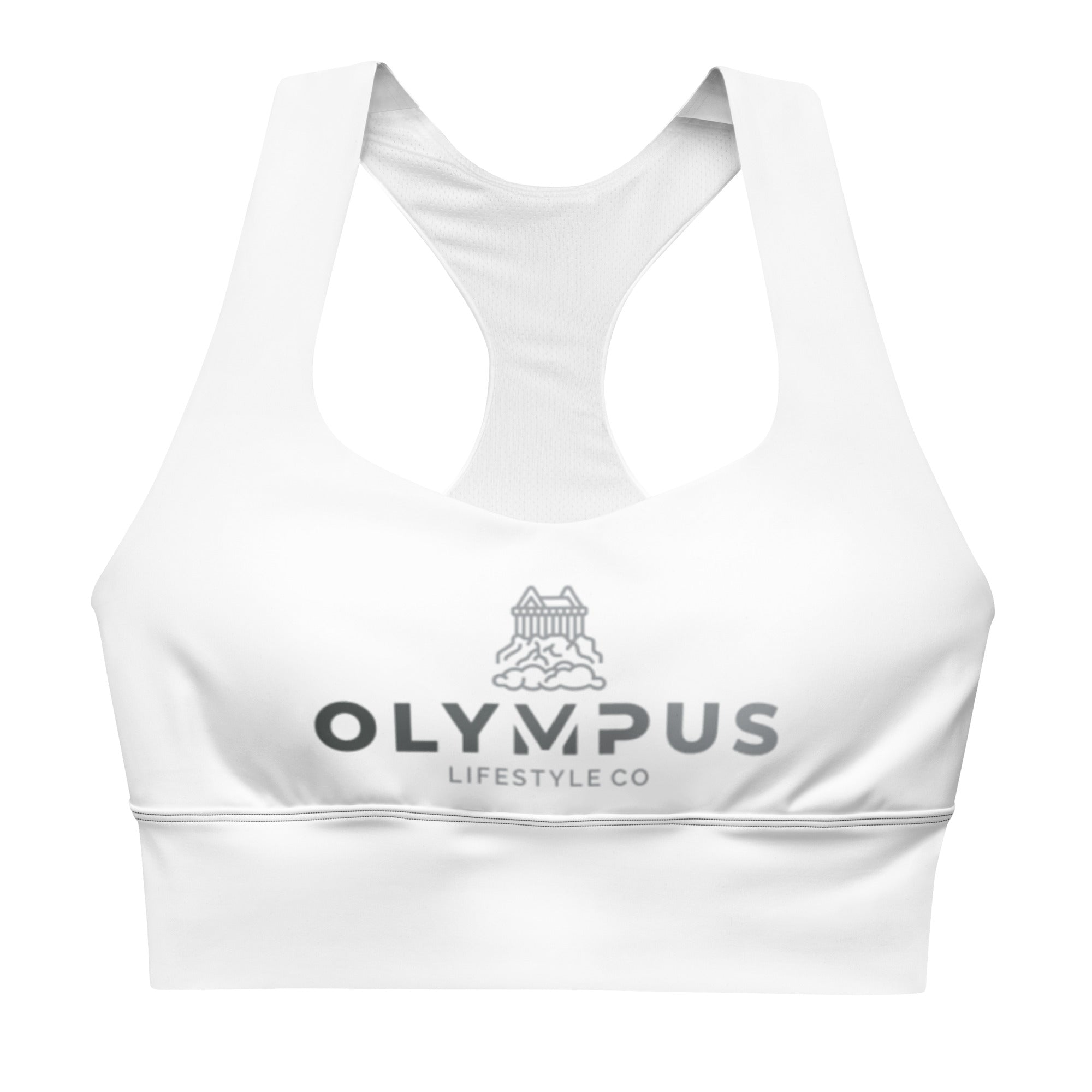 Olympus Women's White Longline Sports Bra Grey Logo