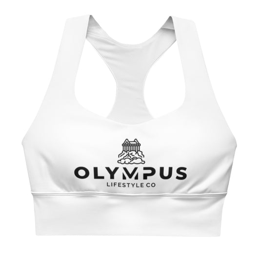 Olympus Women's White Longline Sports Bra Black Logo