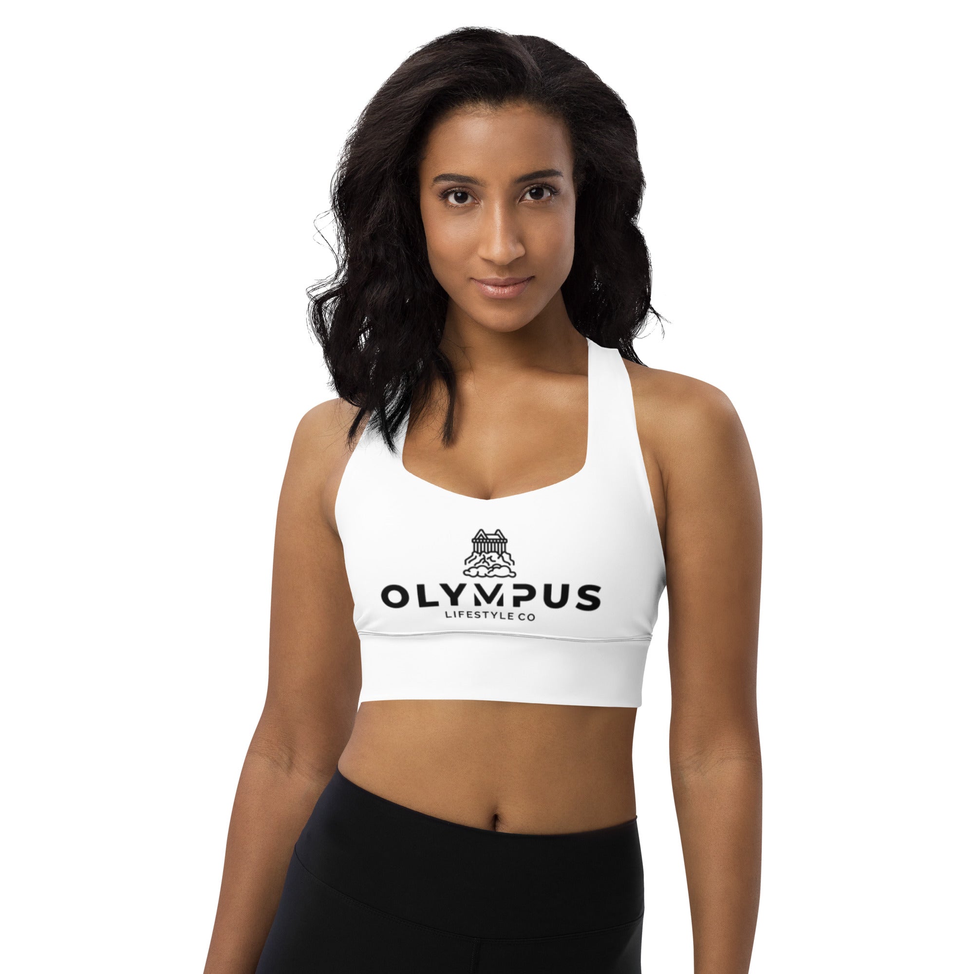 Olympus Women's White Longline Sports Bra Black Logo