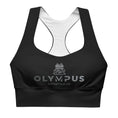 Load image into Gallery viewer, Olympus Women's Black Longline Sports Bra Grey Logo
