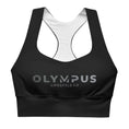 Load image into Gallery viewer, Olympus Women's Black Longline Sports Bra Grey Text Logo
