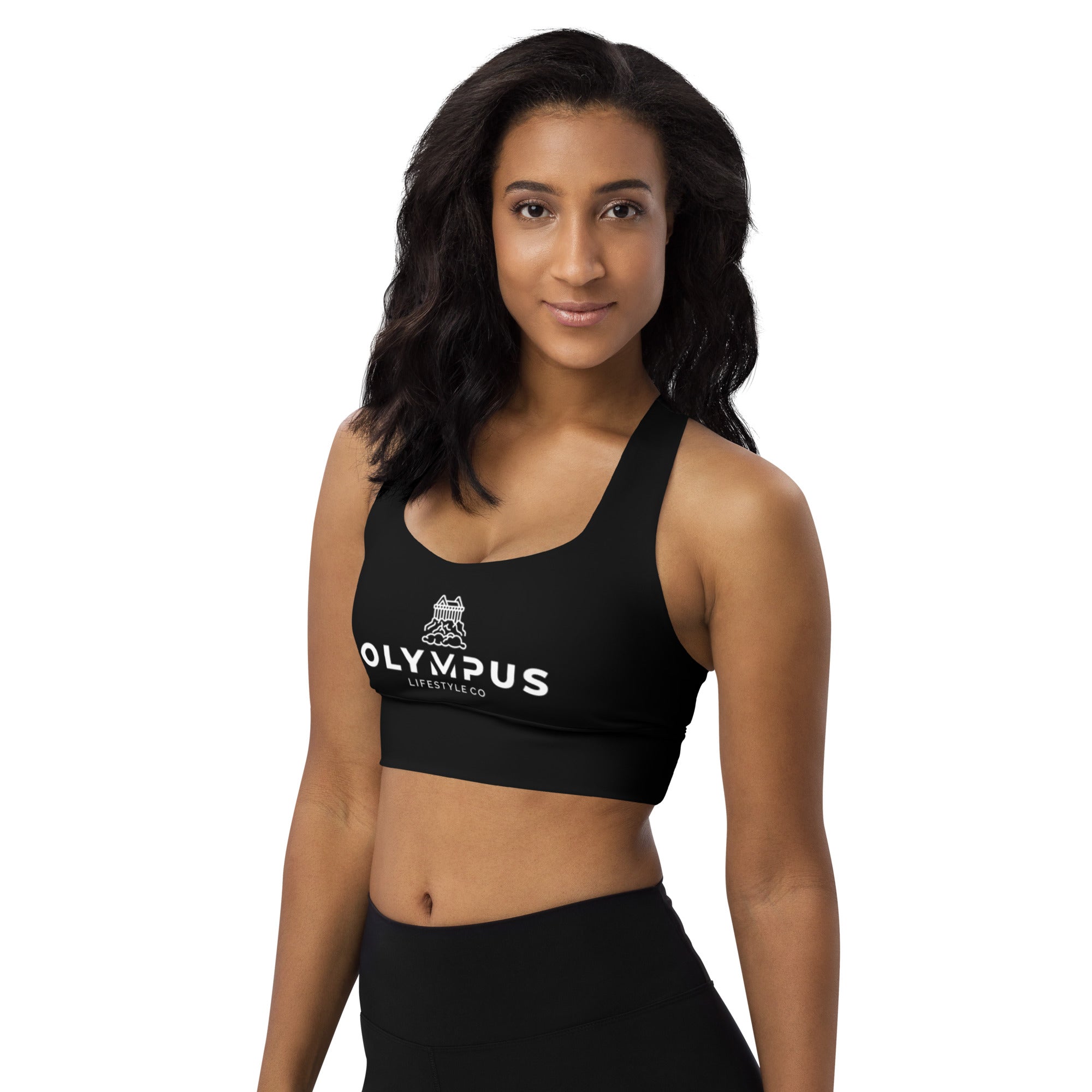 Olympus Women's Black Longline Sports Bra White Logo