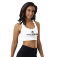 Load image into Gallery viewer, Olympus Women's White Longline Sports Bra Black Logo
