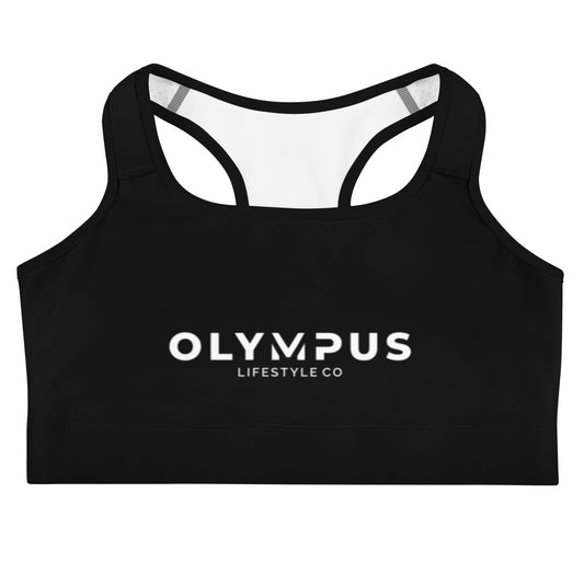 Olympus Women's Black Sports Bra White Text Logo