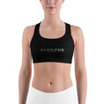 Load image into Gallery viewer, Olympus Women's Black Sports Bra Grey Text Logo
