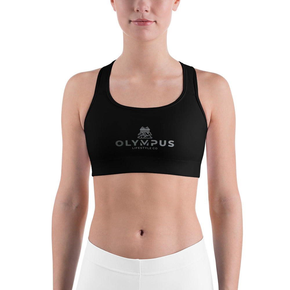 Olympus Women's Black Sports Bra Grey Logo