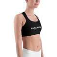 Load image into Gallery viewer, Olympus Women's Black Sports Bra White Text Logo
