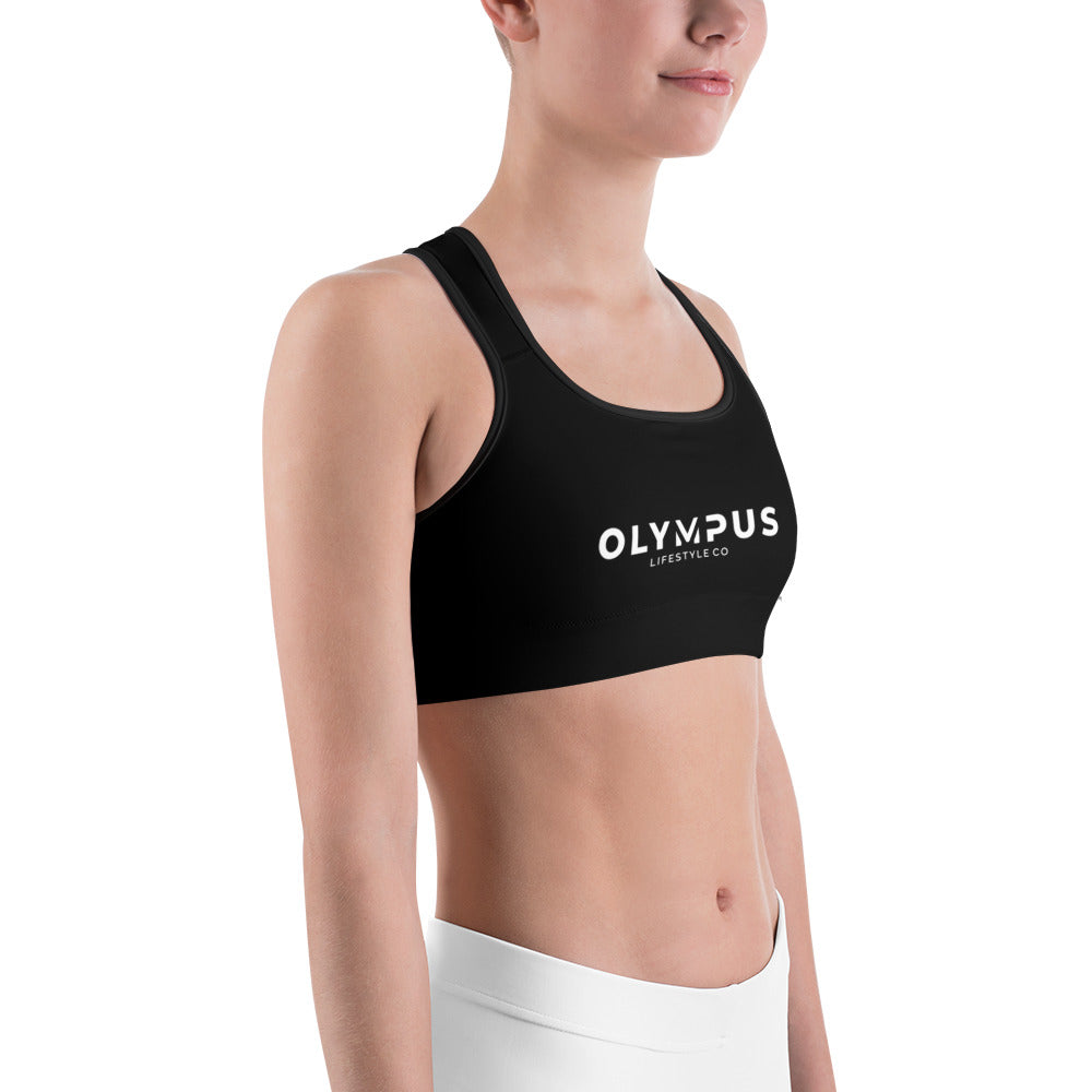 Olympus Women's Black Sports Bra White Text Logo