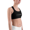Load image into Gallery viewer, Olympus Women's Black Sports Bra Grey Text Logo
