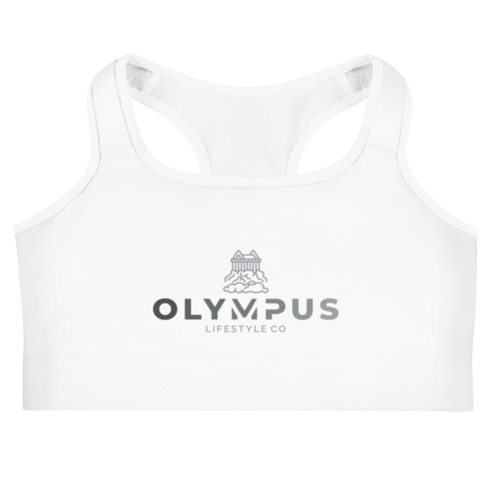 Olympus Women's White Sports Bra Grey Logo