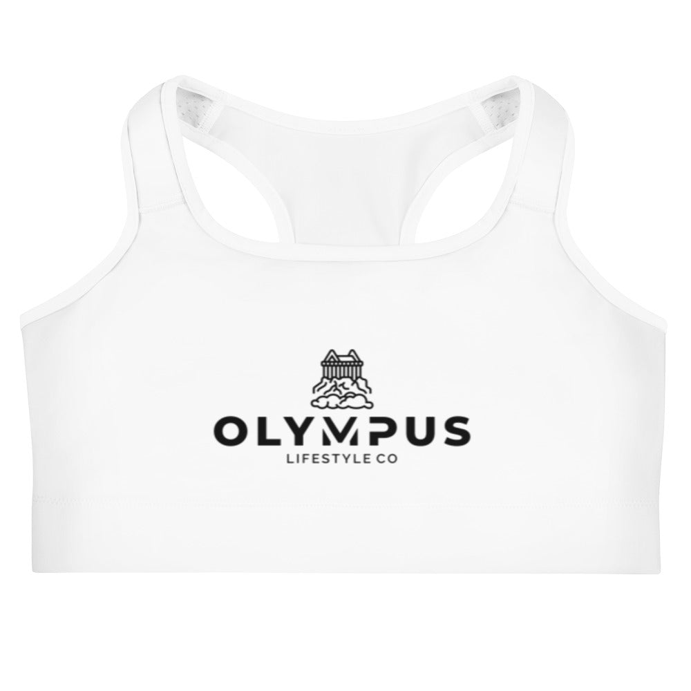 Olympus Women's White Sports Bra Black Logo