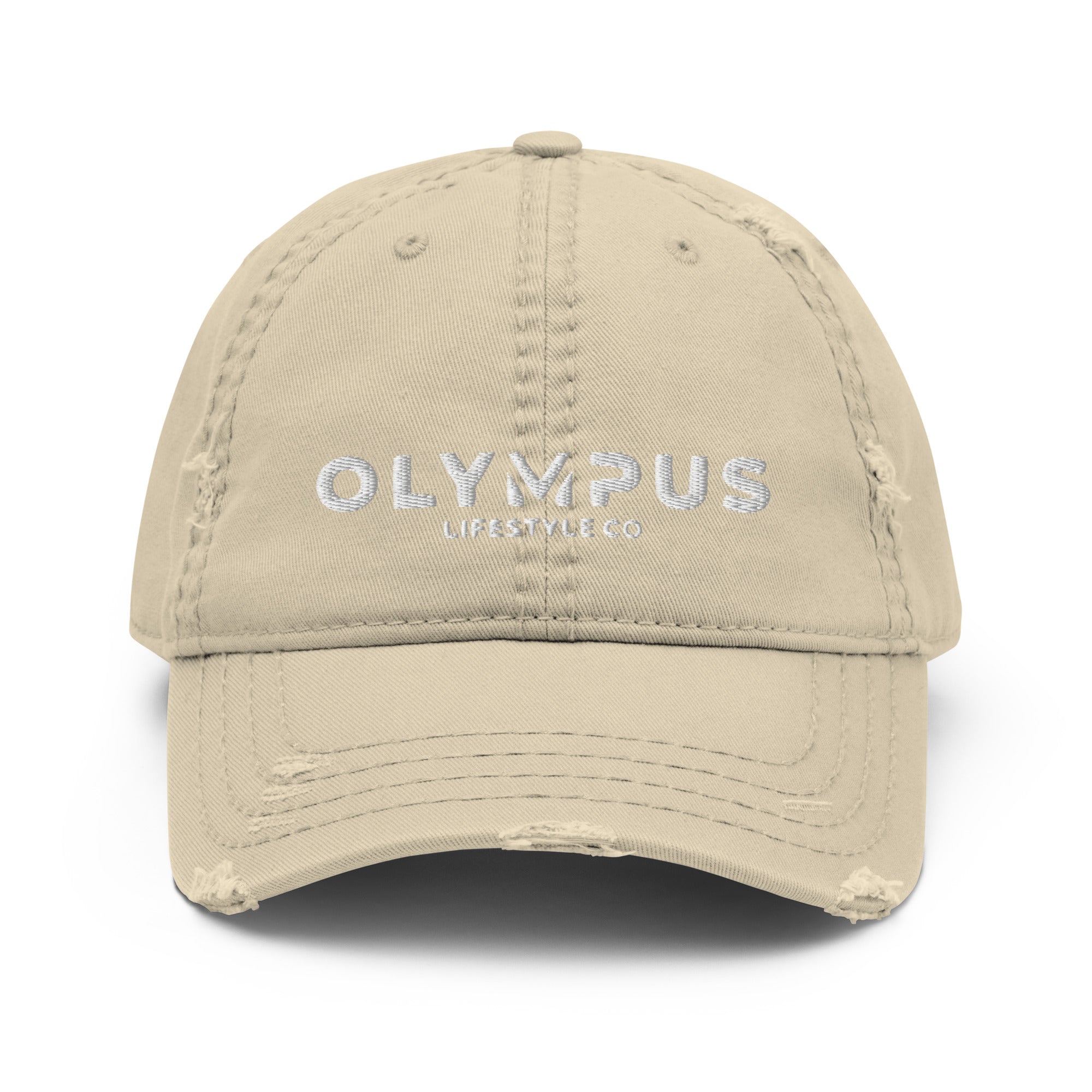 Olympus Distressed Dad Hat White Logo