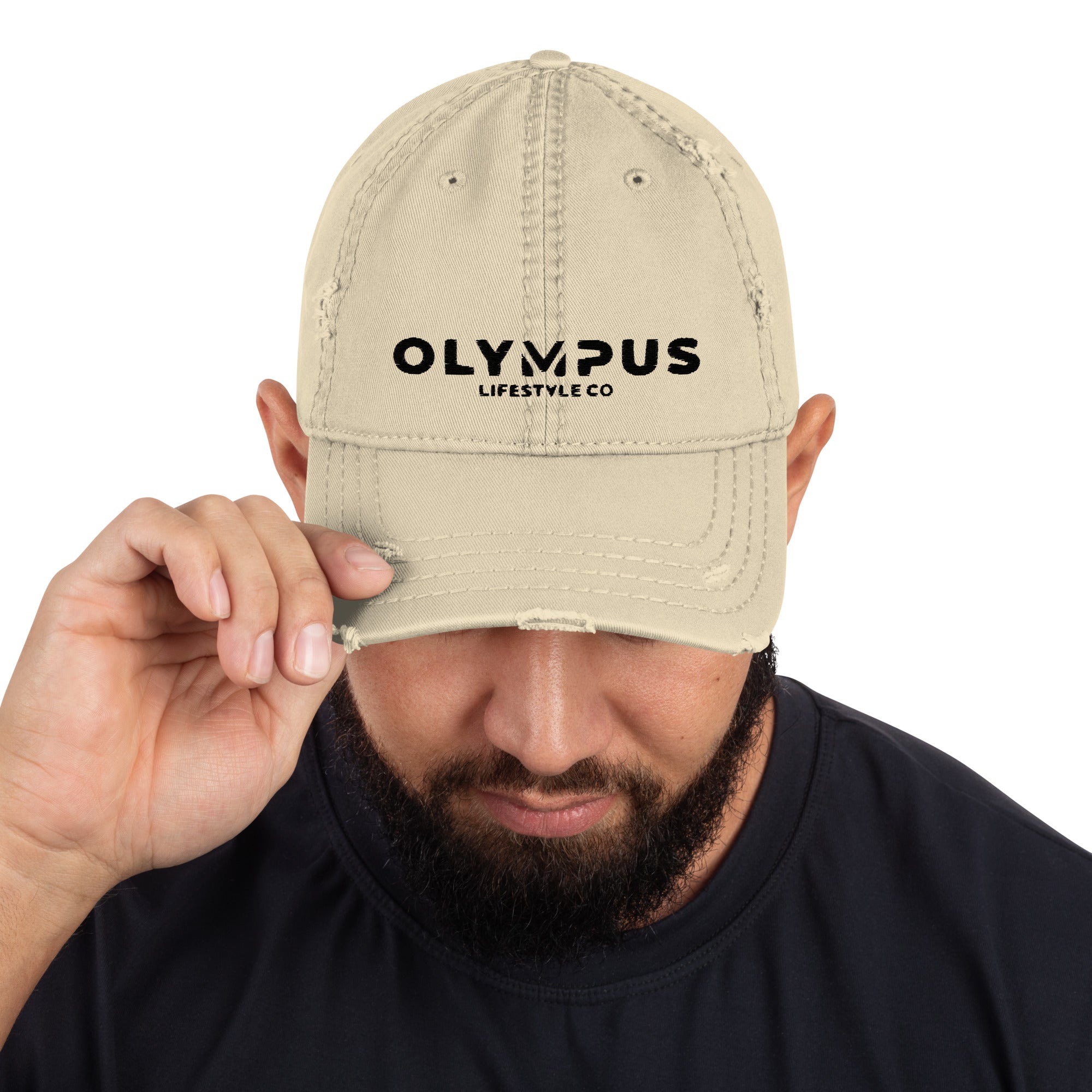 Olympus Distressed Dad Hat Black Logo