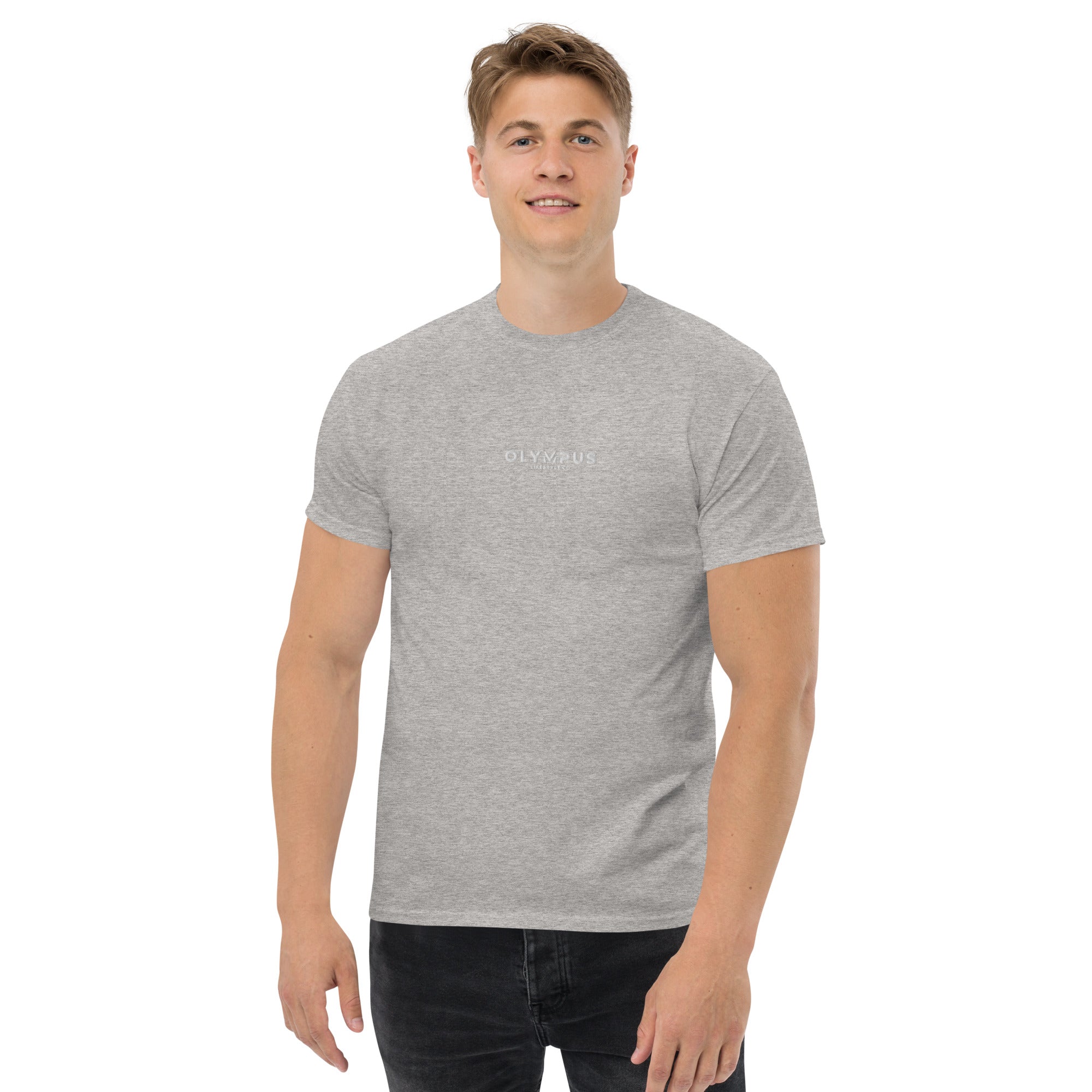 Olympus Men's Embroidered T-Shirt White Text Logo