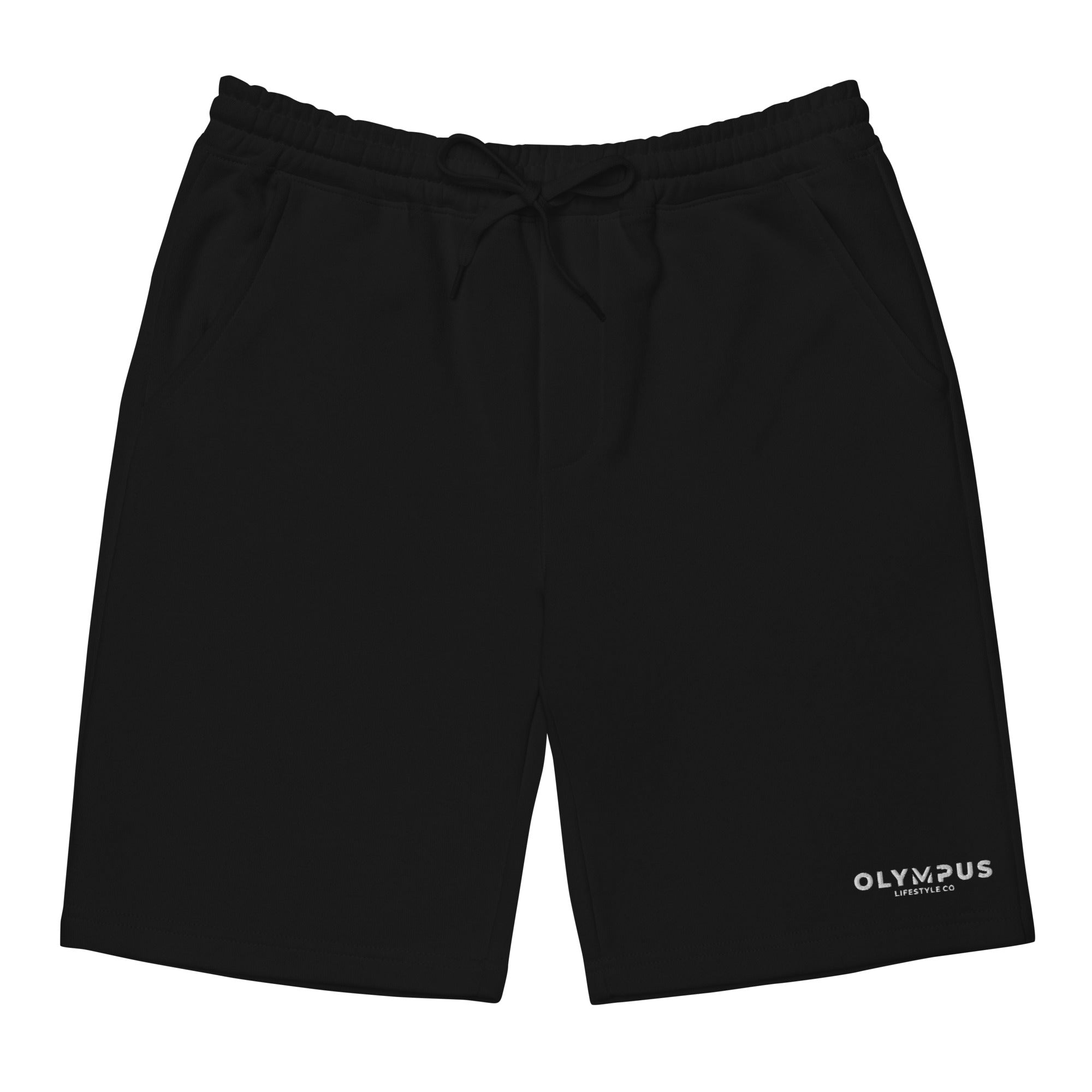 Olympus Men's Black Fleece Shorts White Text Logo