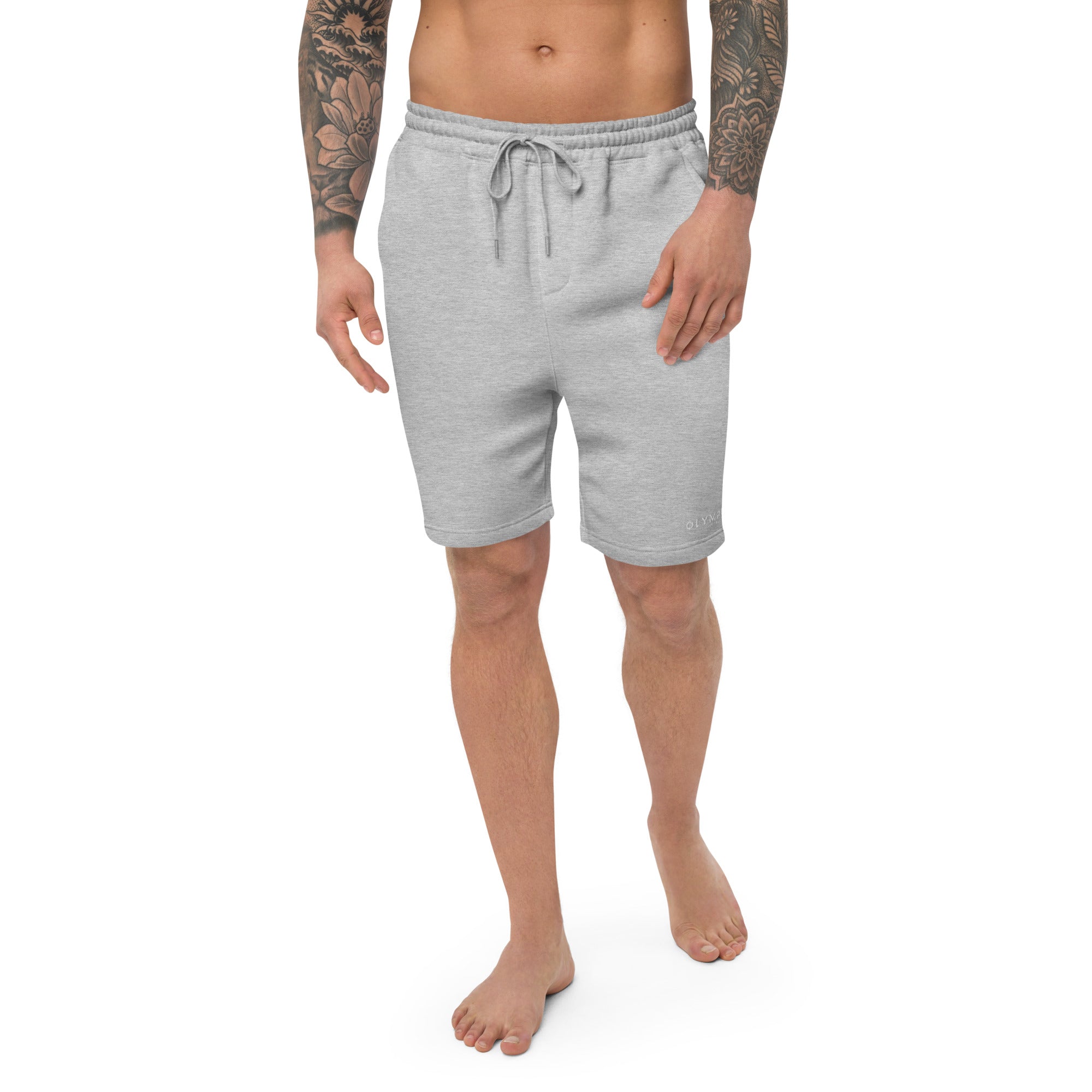 Olympus Men's Grey Fleece Shorts White Text Logo