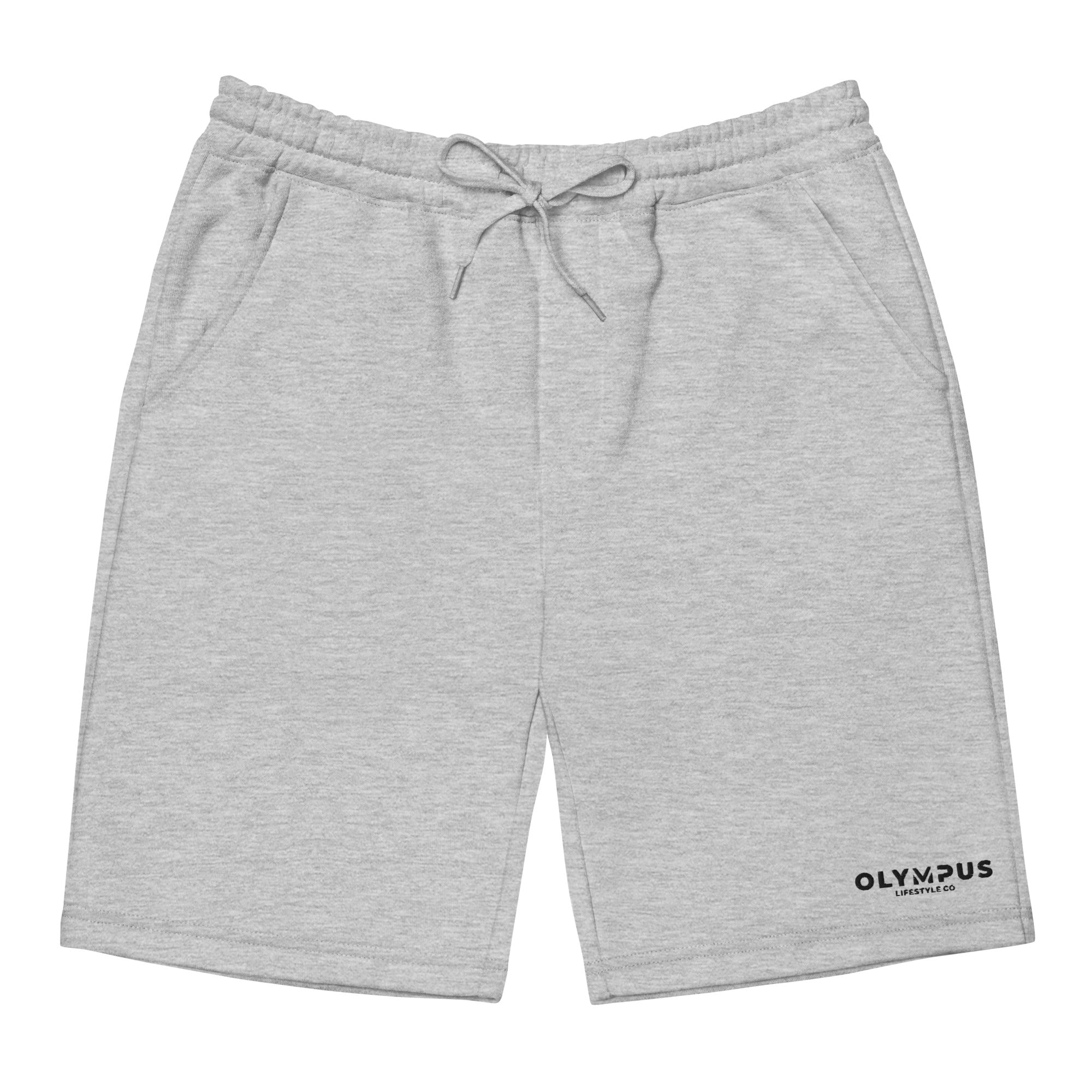 Olympus Men's Grey Fleece Shorts Black Text Logo