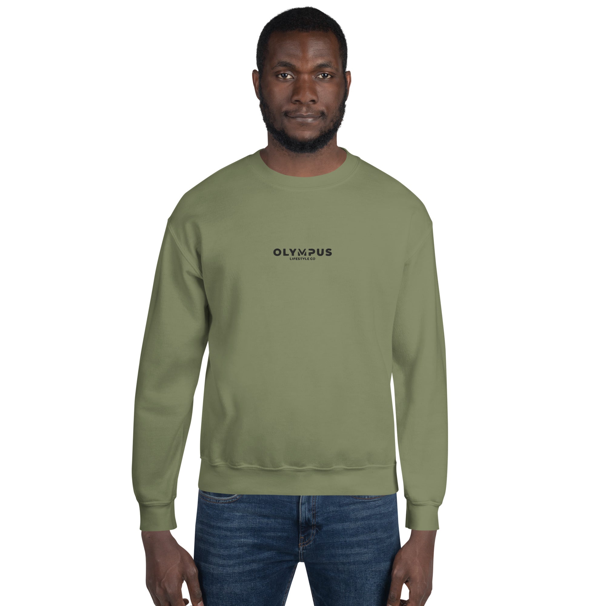 Olympus Men's Embroidered Crewneck Black Text Logo