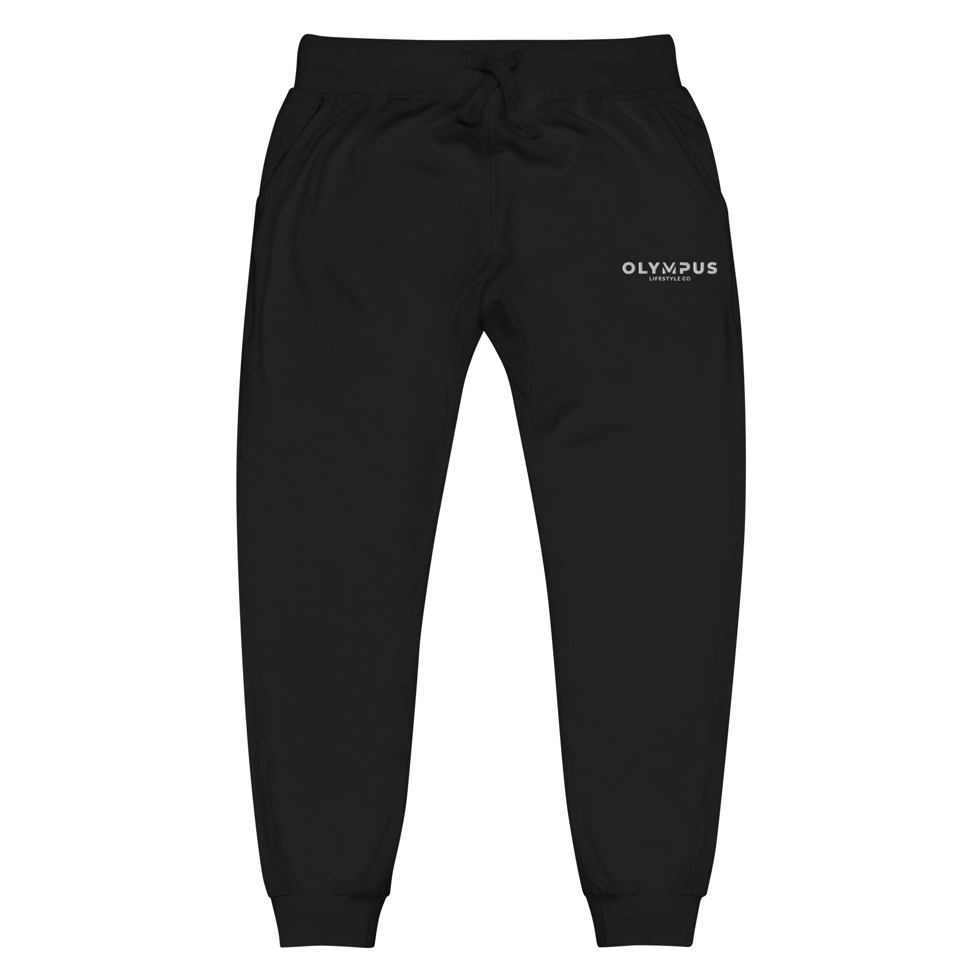 Olympus Men's Black Fleece Sweatpants White Text Logo