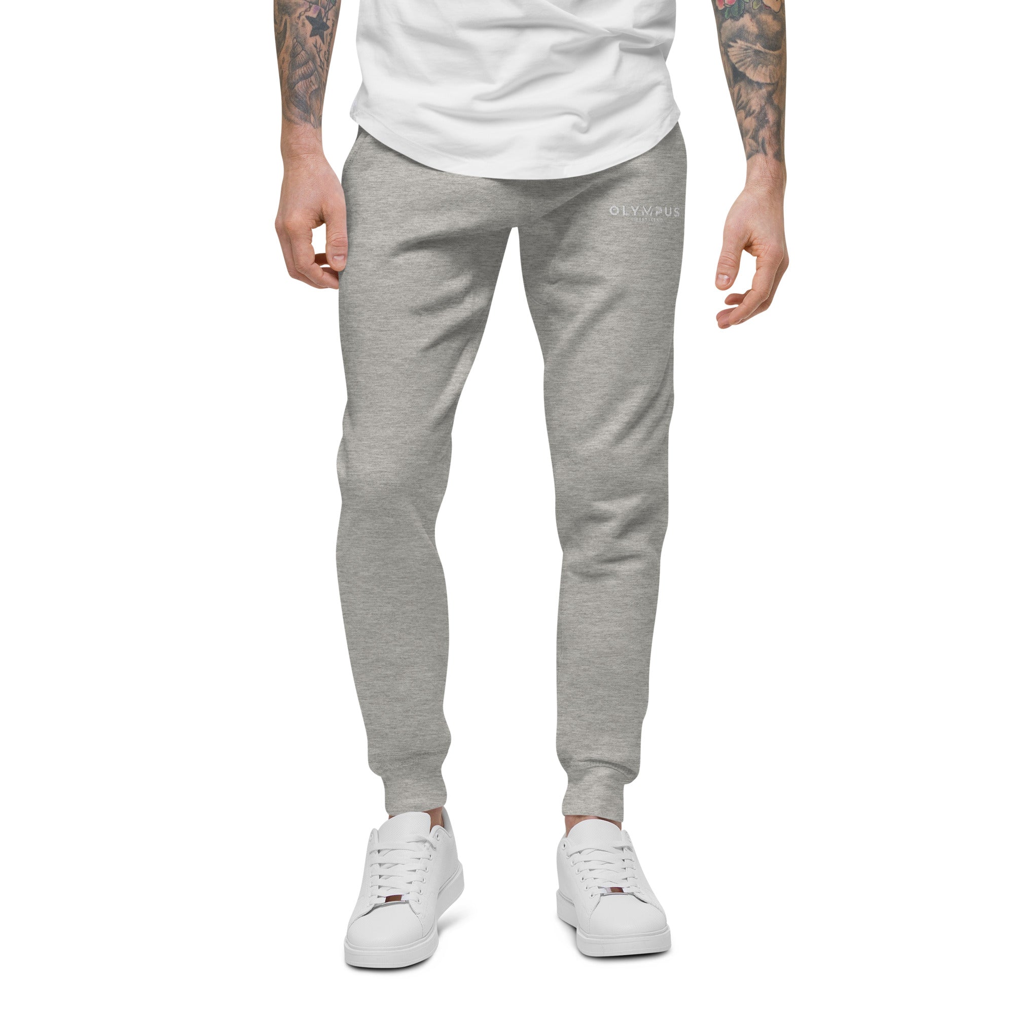 Olympus Men's Grey Fleece Sweatpants White Text Logo