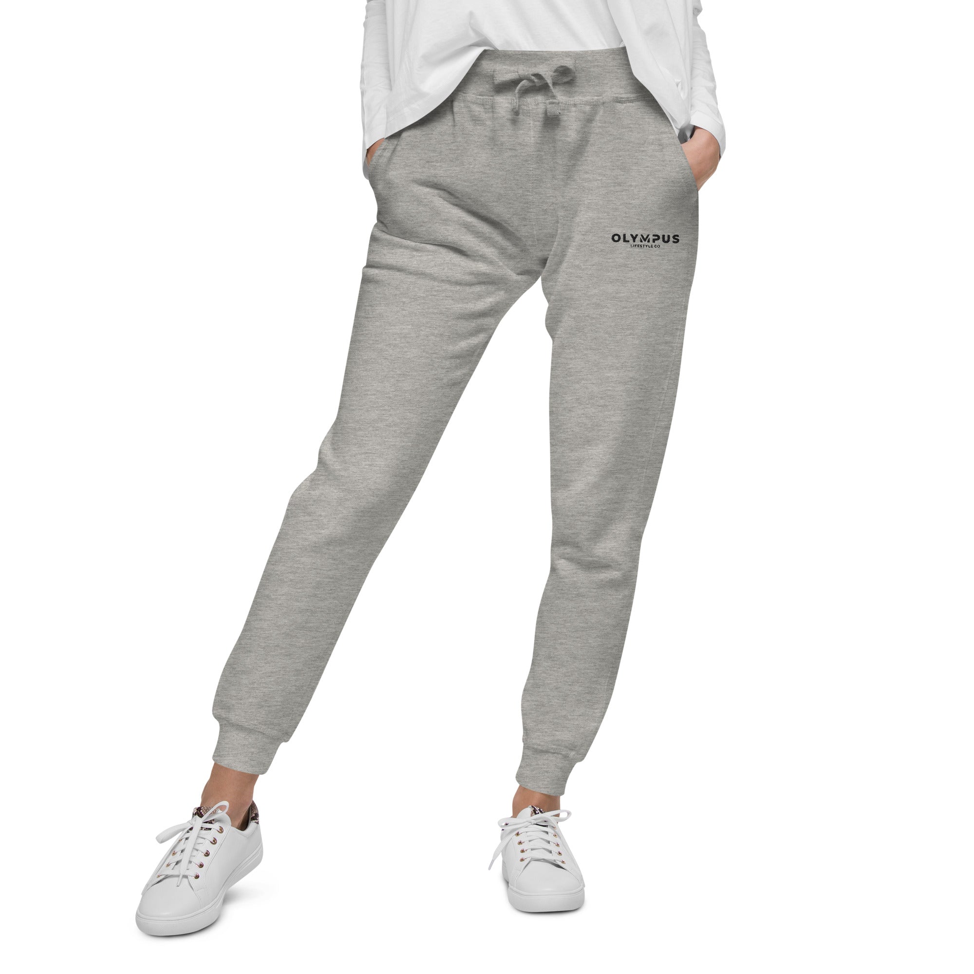 Olympus Women's Grey Fleece Sweatpants Black Text Logo