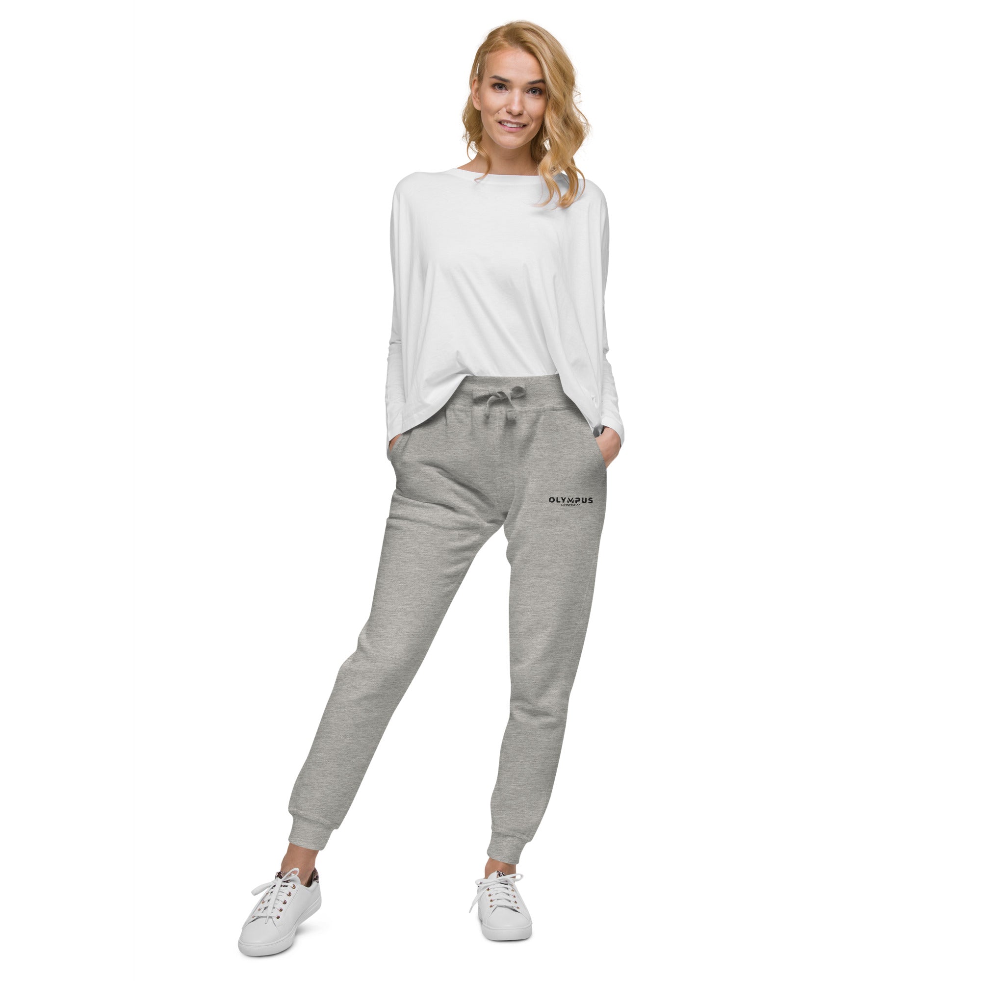 Olympus Women's Grey Fleece Sweatpants Black Text Logo