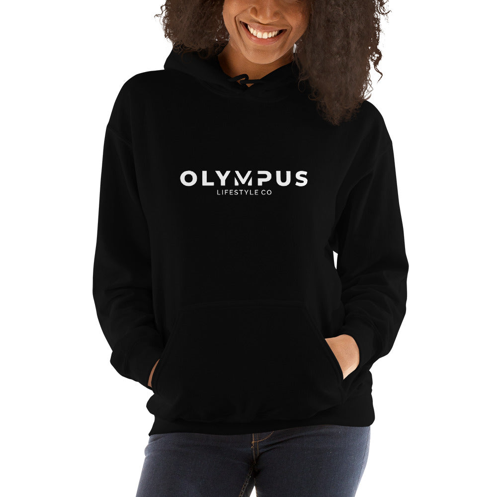 Olympus Women's Printed Hoodie White Text Logo