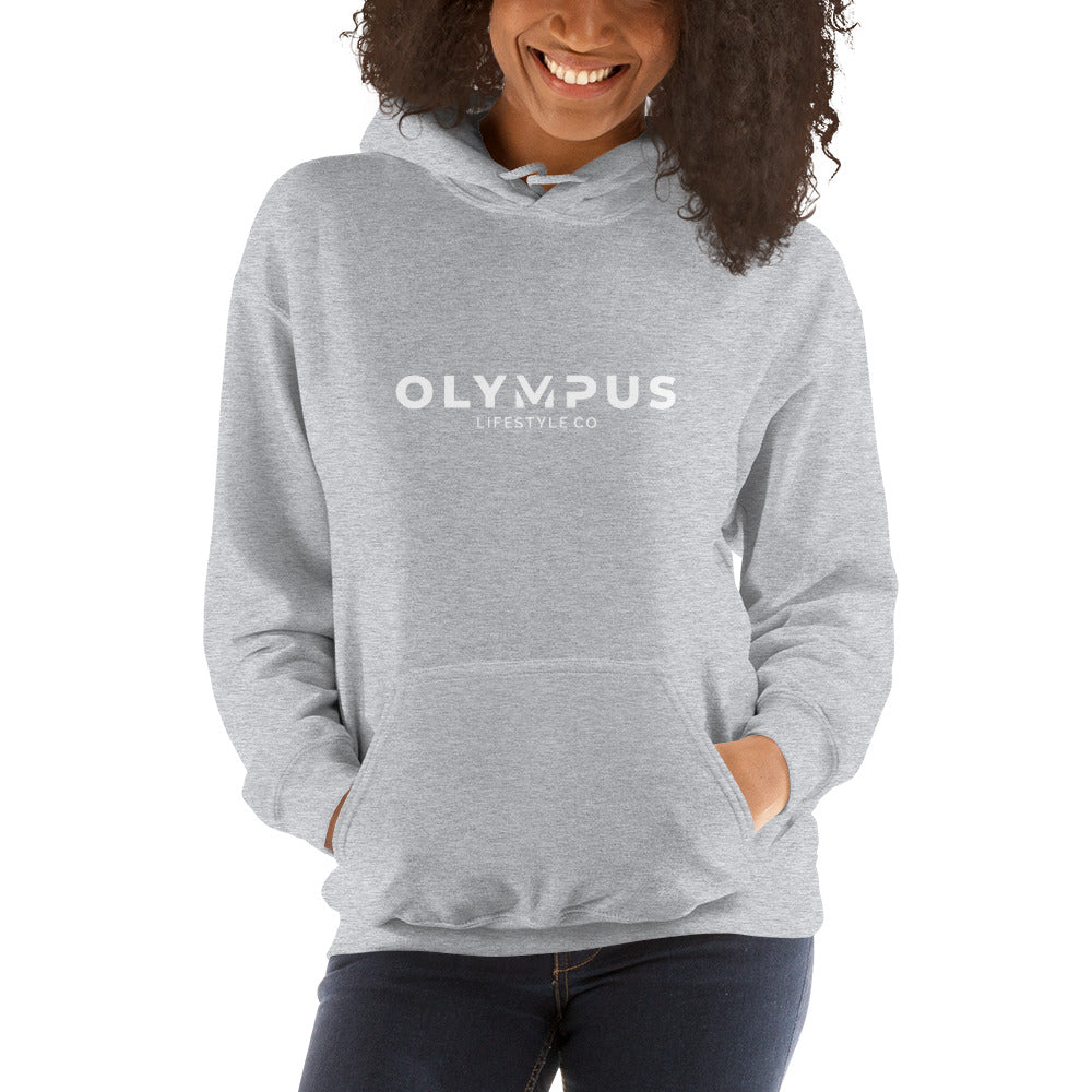 Olympus Women's Printed Hoodie White Text Logo