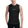 Load image into Gallery viewer, Olympus Men's Embroidered Muscle Shirt White Text Logo
